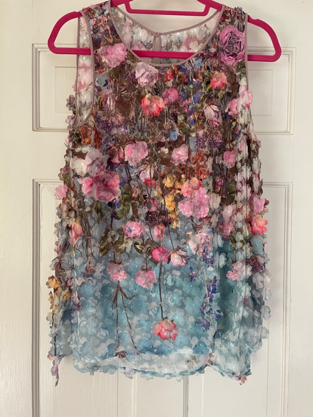 Clover Canyon Lavender Floral Sheer Tunic tank with Pink & Blue Accents